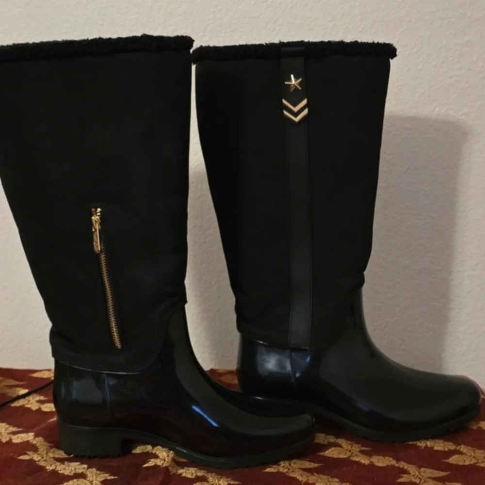 Tommy Hilfiger Black Over-the-Knee Glossy & Fleece-Trim Boots